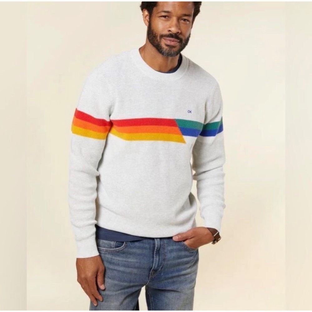 Outerknown Sur Sweatshirt Mens Small Gray Rainbow Waffle Knit Organic Cotton
